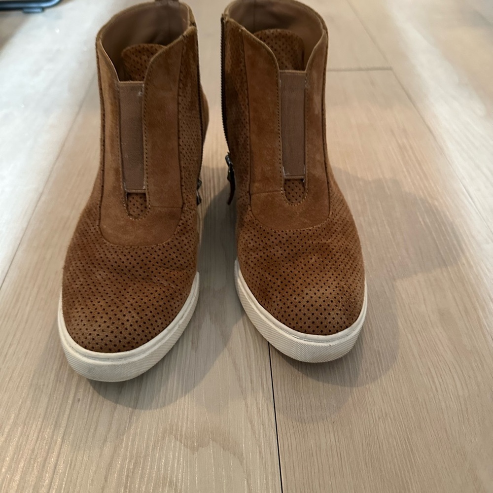 Brown Faux Suede Wedge Sneakers